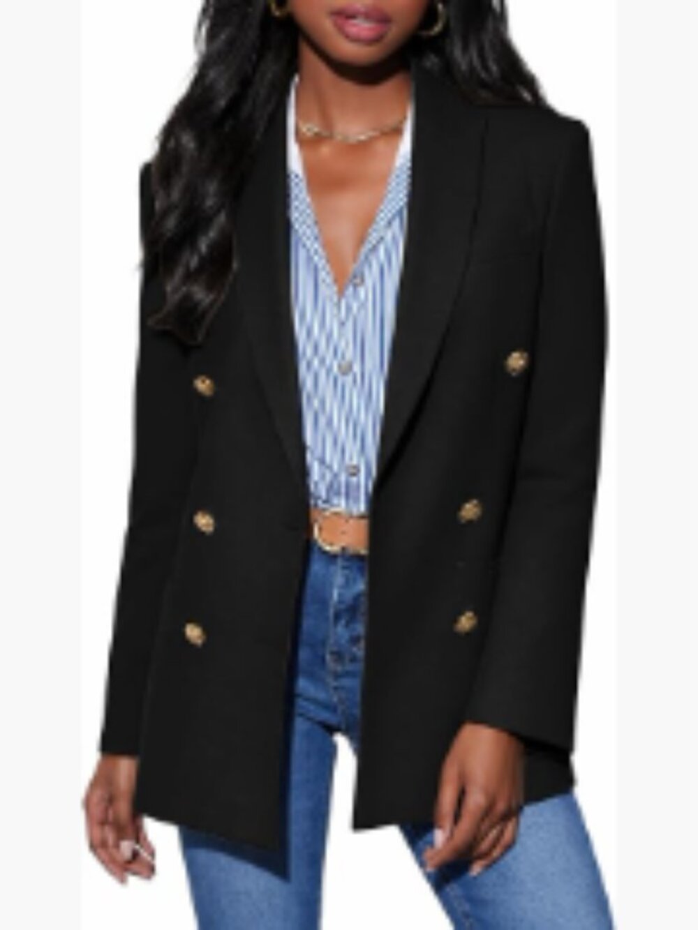 Double Breasted Blazer Open Front Full Lined Loose Work Office Jacket
